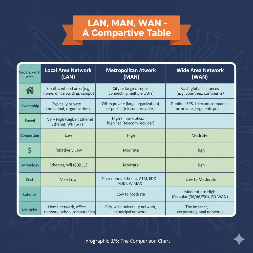 Dive deep into the fascinating world of wireless networking with our comprehensive guide on Local Area Networks (LAN), Metropolitan Area Networks (MAN), and Wide Area Networks (WAN). This detailed blog post demystifies the core differences between these essential network types, exploring their unique characteristics, geographical coverage, ownership models, speed capabilities, and the underlying technologies that power them. From the intimate confines of your home Wi-Fi (WLAN) to the expansive reach of global cellular networks (WWAN) and the city-spanning infrastructure of WMANs, we break down how each network contributes to our interconnected digital lives. Discover why LANs offer unparalleled speed for local device communication, how MANs bridge the gap to connect multiple urban locations, and what makes WANs the backbone of international data exchange and the internet itself. We also delve into the crucial wireless aspects of each network, highlighting the evolution of Wi-Fi, the role of WiMAX, and the transformative impact of 5G on mobile connectivity. Whether you're a tech enthusiast, a student, or a professional looking to deepen your understanding of network architecture, this article provides invaluable insights into the intricate design behind our seamless digital experiences. Learn about the practical applications, security considerations, and technological advancements that define each network type, empowering you to navigate and appreciate the complex web of modern wireless communication. This guide is your ultimate resource for grasping the fundamental distinctions and complementary roles of LAN, MAN, and WAN in today's ever-evolving wireless landscape.