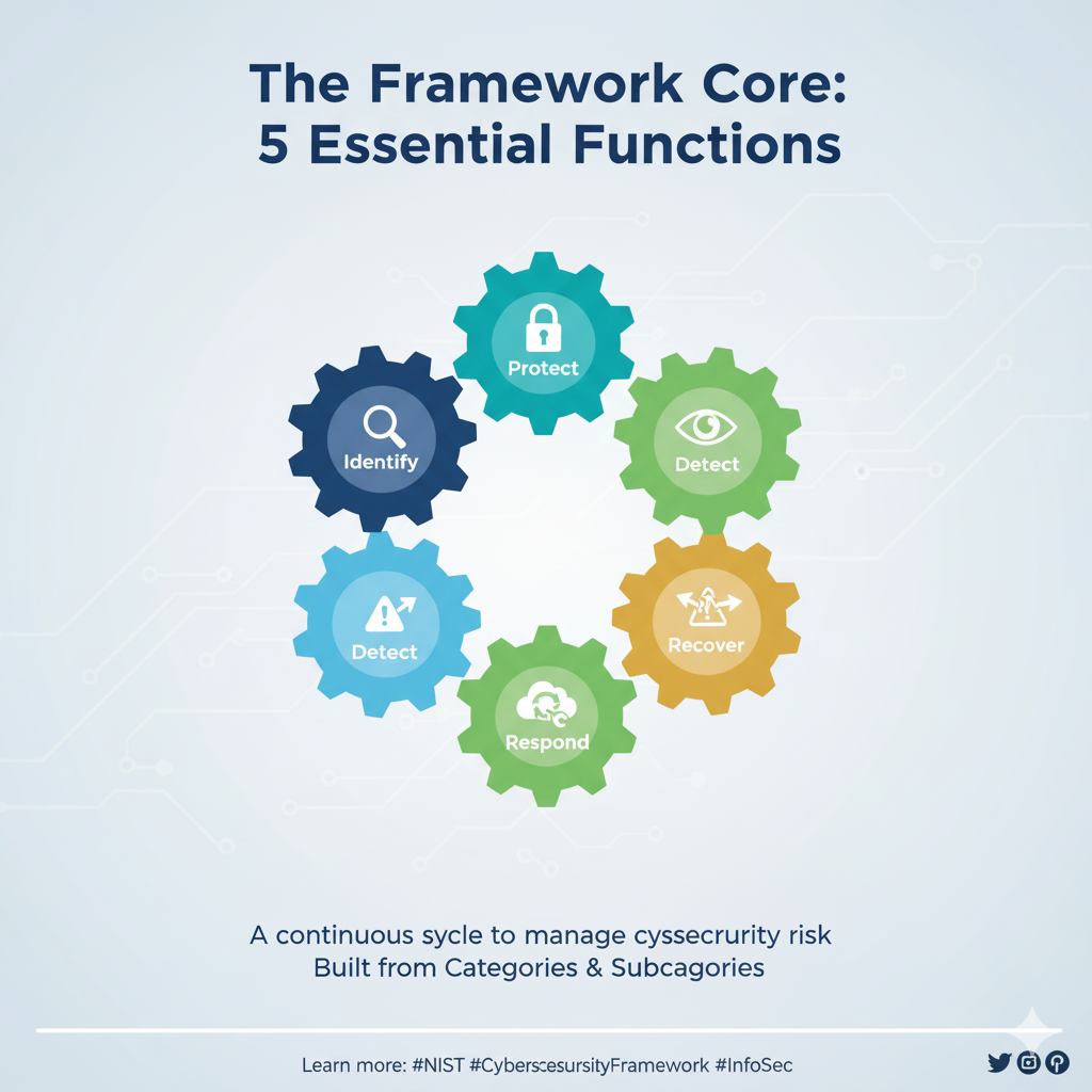 Dive deep into the NIST Cybersecurity Framework (CSF) components, including the Framework Core (Functions, Categories, Subcategories), Implementation Tiers, and Profiles. Learn how this essential framework helps organizations manage and reduce cybersecurity risks effectively.