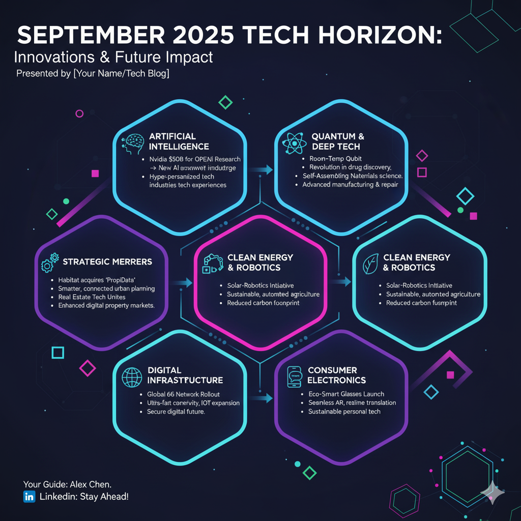 Dive into the most significant technology news of September 2025! This comprehensive roundup explores groundbreaking advancements in Artificial Intelligence, including Nvidia's massive investment in OpenAI and Alphabet's Gemini AI triumph. Discover pivotal developments in quantum computing, strategic mergers in real estate tech, and innovative strides in sustainable energy and robotics. We also cover the latest in consumer electronics, back-to-school tech, and the ever-evolving landscape of digital infrastructure. Get ready for an in-depth look at the innovations shaping our future, presented with a personal touch and all the details you need to stay ahead in the fast-paced world of technology. Tech News Monthly around up
