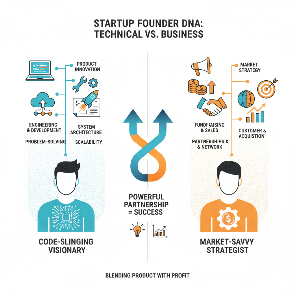 In the high-stakes world of startups, the founding team is everything. But what's the right mix? This in-depth blog post explores the age-old debate: technical founder vs. business founder. We'll dissect the unique strengths and weaknesses of each, from the code-slinging visionary to the market-savvy strategist. Discover why the most successful ventures often have a powerful partnership at their core, blending product innovation with business acumen. We'll also explore the evolving roles of founders as a startup scales, from the scrappy MVP stage to building a sustainable, high-growth company. Whether you're a budding entrepreneur trying to find your co-founder, or simply fascinated by the dynamics of startup success, this post will provide you with a comprehensive understanding of the two most critical roles in any new venture.