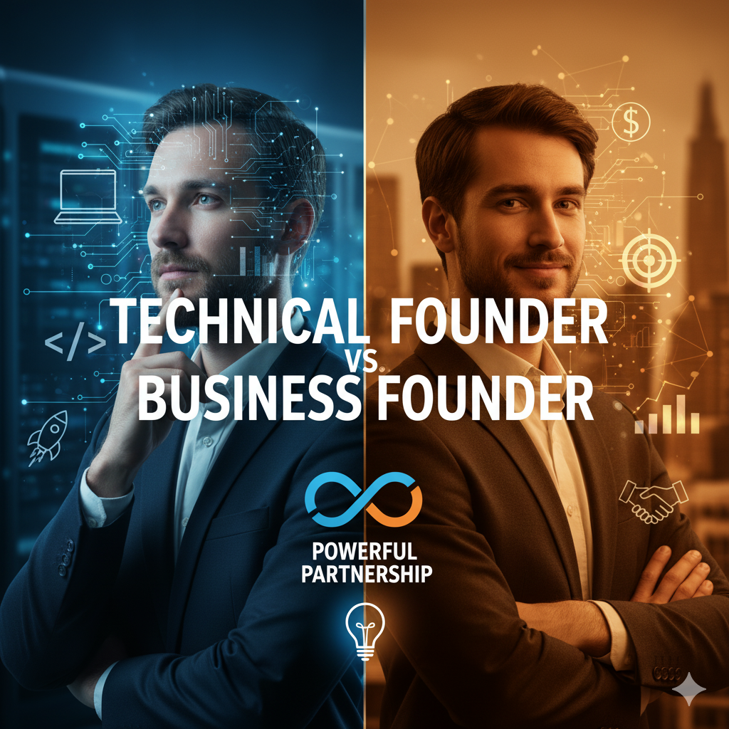 In the high-stakes world of startups, the founding team is everything. But what's the right mix? This in-depth blog post explores the age-old debate: technical founder vs. business founder. We'll dissect the unique strengths and weaknesses of each, from the code-slinging visionary to the market-savvy strategist. Discover why the most successful ventures often have a powerful partnership at their core, blending product innovation with business acumen. We'll also explore the evolving roles of founders as a startup scales, from the scrappy MVP stage to building a sustainable, high-growth company. Whether you're a budding entrepreneur trying to find your co-founder, or simply fascinated by the dynamics of startup success, this post will provide you with a comprehensive understanding of the two most critical roles in any new venture.