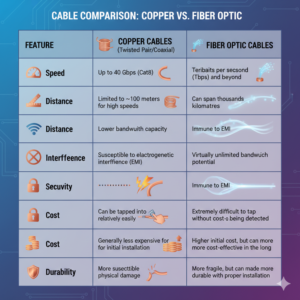 Comparison Network Cables & Fiber Optics and future.
Ever wondered about the intricate web of cables that power our digital lives? Join me on a fascinating journey as we unravel the mysteries of network cables, from the humble twisted pair to the revolutionary fiber optic. We'll explore their distinct characteristics, compare their performance, and peer into the exciting future of connectivity, including groundbreaking advancements and potential breakthroughs. This comprehensive guide will equip you with the knowledge to understand the backbone of the internet and appreciate the continuous innovation driving our hyper-connected world. Get ready to explore the past, present, and future of data transmission, understanding how these vital components shape our daily interactions and pave the way for unprecedented technological leaps.