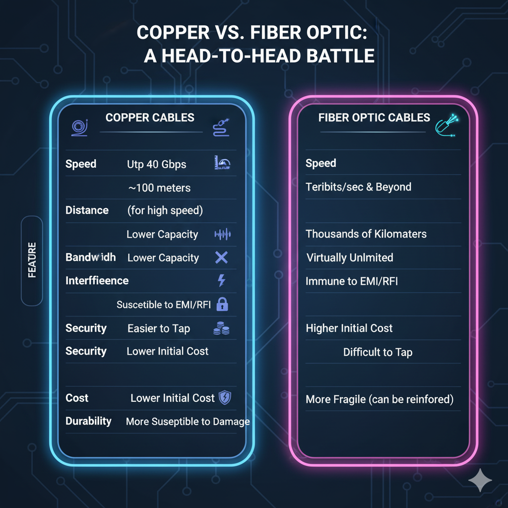 Comparison Network Cables & Fiber Optics and future.
Ever wondered about the intricate web of cables that power our digital lives? Join me on a fascinating journey as we unravel the mysteries of network cables, from the humble twisted pair to the revolutionary fiber optic. We'll explore their distinct characteristics, compare their performance, and peer into the exciting future of connectivity, including groundbreaking advancements and potential breakthroughs. This comprehensive guide will equip you with the knowledge to understand the backbone of the internet and appreciate the continuous innovation driving our hyper-connected world. Get ready to explore the past, present, and future of data transmission, understanding how these vital components shape our daily interactions and pave the way for unprecedented technological leaps.