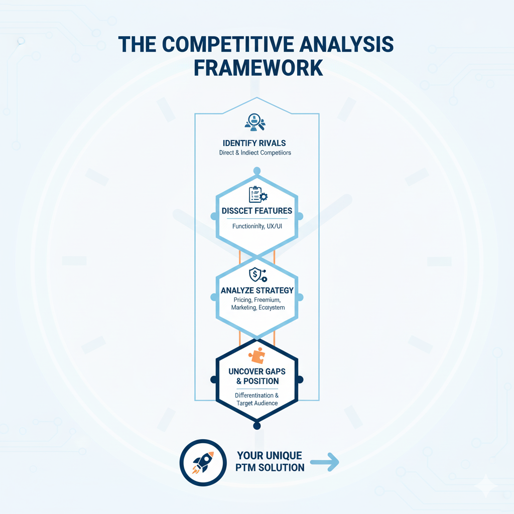 Uncover your competitive edge in the crowded Productivity & Time Management (PTM) market. This comprehensive template guides startups and entrepreneurs to dissect rivals, identify critical feature gaps, and strategically position their new PTM solution. Learn to analyze Integration Ecosystems, Freemium Strategy, and UX/UI Onboarding to move beyond being just another app. Transform vague market awareness into an actionable strategy to build the essential PTM app for your target audience and achieve long-term success.