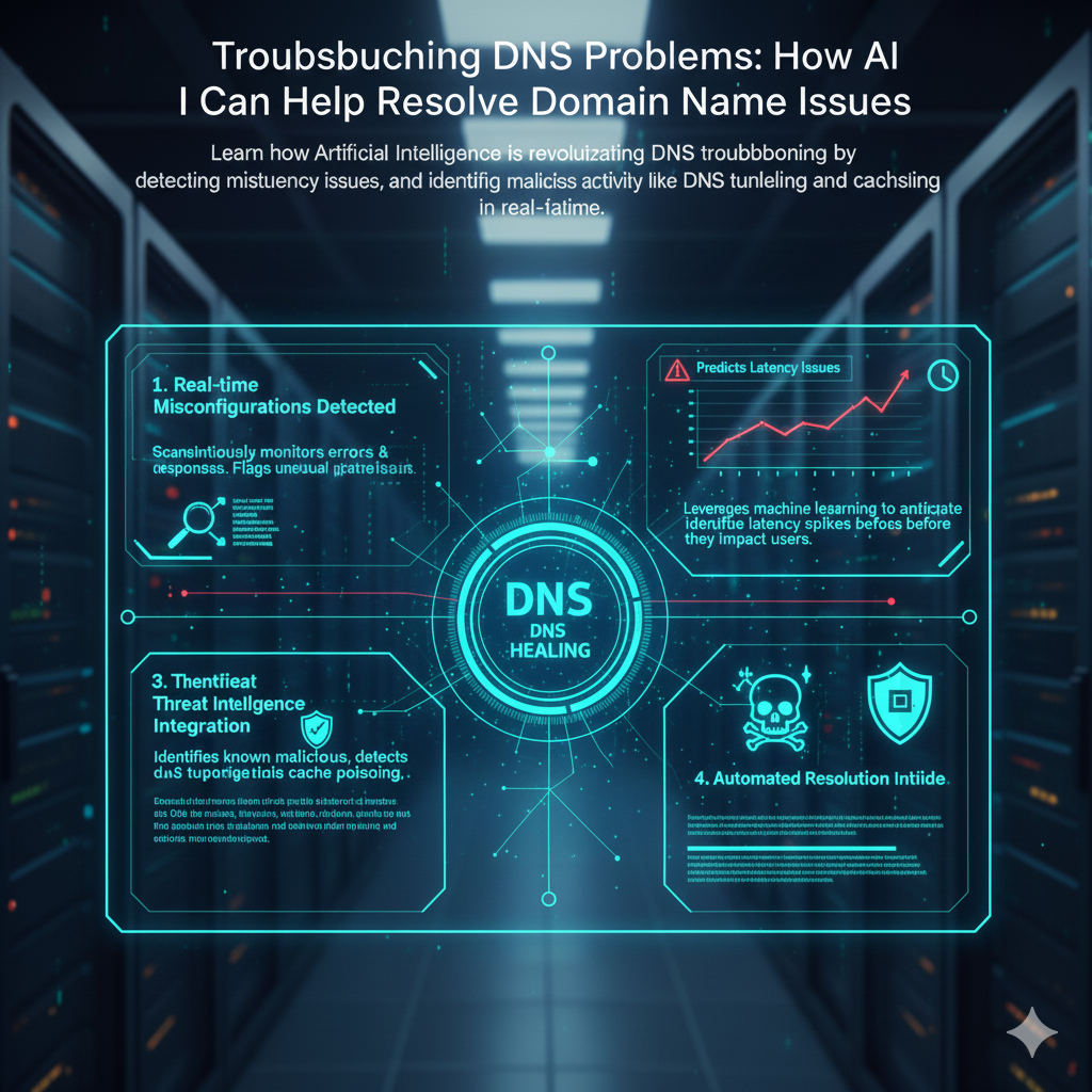 Learn how Artificial Intelligence is revolutionizing DNS troubleshooting by detecting misconfigurations, predicting latency issues, and identifying malicious activity like DNS tunneling and cache poisoning in real-time.