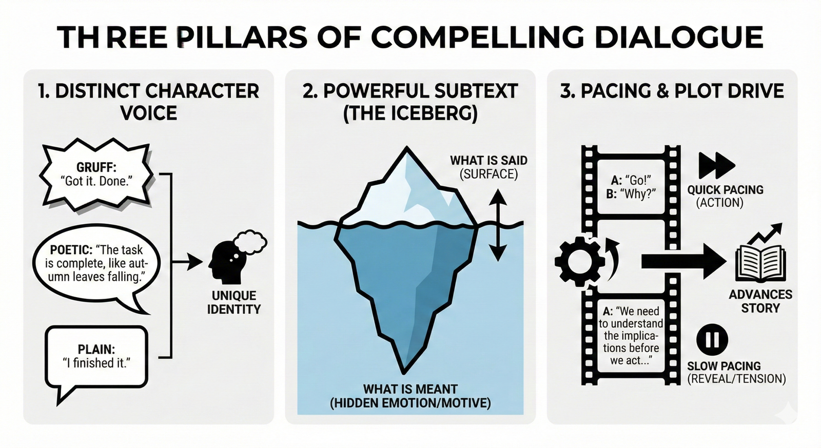 Title: The Unspoken Truth: Essential Fiction Dialogue Writing Exercises Meta Description: Master the art of compelling fiction dialogue with these essential writing exercises. Learn to craft unique character voices, weave powerful subtext, and use dialogue to drive your plot forward. Tags: Fiction Writing, Dialogue Writing, Writing Exercises, Character Voice, Subtext, Pacing, Fiction Dialogue, Author Craft, Writing Prompts, Novel Writing, Storytelling, Publishing, Literary Technique, Scene Writing, Editing Key phrase: Fiction Dialogue Writing Exercises