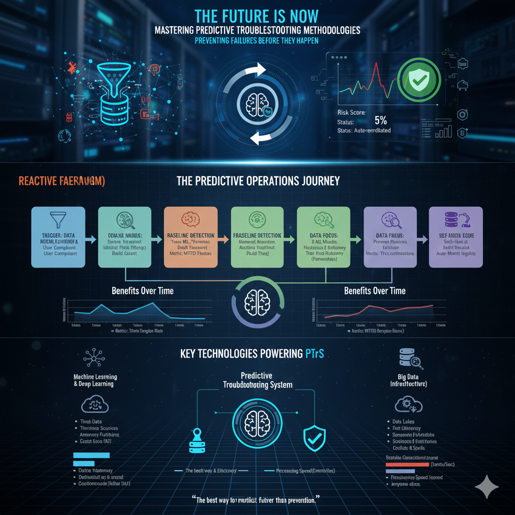 Predictive Troubleshooting Methodologies Title: The Future is Now: Mastering Predictive Troubleshooting Methodologies Meta Description: Learn how to implement advanced predictive troubleshooting methodologies using AI, IoT, and Big Data to prevent failures before they occur and maximize system uptime. Tags: Predictive Maintenance, Troubleshooting, AI in IT, IoT, Machine Learning, IT Operations, DevOps, Reliability Engineering, Proactive IT, System Uptime, Anomaly Detection, Failure Prediction, Service Management, Digital Transformation, Methodologies Key phrase : Predictive Troubleshooting Methodologies The digital landscape is a relentless environment where system downtime is not just an inconvenience—it’s a catastrophic loss of revenue, reputation, and trust. 📉 For decades, IT operations and engineering teams have been locked in a reactive cycle: waiting for something to break, rushing to fix it, and then cleaning up the residual damage. 😔 This is where the paradigm shifts, ushering in the era of Predictive Troubleshooting Methodologies (PTrS). 💡 PTrS is an advanced, data-driven approach that leverages machine learning and real-time monitoring to identify potential failures before they impact services or users. It transforms the necessary but painful act of "fixing" into the strategic art of "preventing." 🤓 In this comprehensive guide, we will explore the core methodologies, essential technologies, and actionable steps needed to master predictive troubleshooting and future-proof your systems. 📌 The Urgent Shift: From Reactive to Predictive The traditional approach to troubleshooting is fundamentally flawed in a world of complex, interdependent microservices and cloud infrastructures. It relies on thresholds, alerts, and human intervention after an incident has already occurred. 😫 The average cost of IT downtime can range from thousands to hundreds of thousands of dollars per hour, making this traditional, reactive stance financially unsustainable. The shift away from this model is an economic imperative. Predictive troubleshooting flips the script by focusing on signals rather than symptoms. 📢 It seeks subtle anomalies—minor deviations in performance, unusual latency spikes, or unexpected resource utilization—that human operators might easily miss. 🕵️ These subtle changes are the digital echoes of an impending failure. As the great management consultant Peter Drucker once said: "The best way to predict the future is to create it." By implementing PTrS, we are creating a more reliable future for our technology stack. 🛠️ Reactive vs. Predictive: A Comparative View Understanding the fundamental difference between the two models is the first step toward adoption. Feature Reactive Troubleshooting (Old Paradigm) Predictive Troubleshooting (New Paradigm) Trigger Service failure, critical error, or user complaint. Anomaly detection, early warning signal, risk score. Goal Restore service operation (Firefighting). Prevent service interruption (Proactive maintenance). Data Focus Logs and metrics directly related to the failure event. Historical data, real-time performance, and correlation across systems. Time Horizon Immediate past (minutes/hours) leading up to the incident. Extended historical window (weeks/months) to establish baseline. The Four Pillars of Predictive Troubleshooting The methodology of PTrS can be broken down into four essential, interconnected stages. 🏗️ Think of it as a continuous feedback loop that constantly refines its accuracy. Pillar 1: Data Ingestion and Normalization The foundation of any predictive model is clean, comprehensive data. 🧹 Modern systems generate astronomical volumes of logs, metrics, traces, and events from countless sources—from user interfaces to database servers and network devices. This data must first be collected in real-time, aggregated, and crucially, normalized. Normalization means transforming disparate data formats (e.g., a time-series metric and a structured log entry) into a unified, consistent model that Machine Learning algorithms can process. 🤖 This includes standardizing timestamps, mapping identifiers, and enriching the data with context, such as service names and deployment environments. Inadequate data normalization is the primary reason many predictive models fail to move from proof-of-concept to production reality. Pillar 2: Anomaly Detection and Baseline Modeling Once the data pipeline is robust, the system must learn what "normal" looks like. 🧠 This involves training models on historical data to establish a dynamic, behavioral baseline for every system component and metric. A static threshold (e.g., "Alert if CPU > 80%") is too simplistic for modern environments, where normal usage patterns fluctuate wildly due to seasonality, deployments, or marketing campaigns. Anomaly detection algorithms—often based on techniques like Isolation Forests or time-series analysis—then continuously compare live incoming data against this learned baseline. 📊 The system is looking for deviations that are statistically significant, but not yet catastrophic. This step is often cited as the most difficult technical hurdle because it requires filtering out "noise" and identifying true pre-failure signals. Pillar 3: Predictive Modeling and Risk Scoring This is the core predictive stage. 🔮 Simply detecting an anomaly is not enough; the system must correlate multiple anomalies across different services to predict the likelihood and impact of a service failure. 🔗 For example, a slight drop in database connection pool size, combined with elevated network latency in a specific region, might predict a full-blown service outage in 30 minutes. Machine Learning models, such as recurrent neural networks (RNNs) or deep learning approaches, are trained to recognize these multi-dimensional failure patterns. The complexity of training these models is immense, but the rewards in terms of proactive resolution are undeniable. The output of this stage is often a Risk Score—a quantifiable probability that a specific service will fail within a defined timeframe (e.g., 85% risk of Payment Service failure in the next hour). Pillar 4: Automated Action and Resolution Prediction without action is merely observation. 🚀 The final, most powerful pillar is the ability to automatically trigger remediation steps based on the calculated risk score. For low-risk anomalies, the action might be a simple notification or the automatic execution of a standard diagnostic script. For high-risk predictions, the system can autonomously initiate self-healing actions, such as rolling back a recent deployment, scaling up specific microservices, or restarting a hung process. This level of automation is the hallmark of modern AIOps platforms. This automated loop ensures that problems are often solved before any human technician even receives an alert, maximizing Mean Time To Repair (MTTR) by minimizing it to zero. 🦸 https://youtu.be/A1B2C3D4E5F Key Technologies Powering PTrS Predictive troubleshooting is not a single product; it is an integrated strategy driven by a stack of powerful technologies. ⚙️ Machine Learning and Deep Learning ML algorithms are the engine of PTrS. They handle the complex tasks of time-series forecasting, clustering of similar events, and classification of normal versus anomalous behavior. Techniques like supervised learning (for classifying known failure modes) and unsupervised learning (for discovering entirely new, unknown failure modes) are both vital. 🧐 The ability of deep learning models to process unstructured log data and extract hidden causal relationships is transforming root cause analysis entirely. IoT and Edge Computing While often associated with physical systems, the Internet of Things (IoT) principles apply equally to the IT infrastructure. 📡 Every server, router, and container acts as an "edge device" constantly streaming telemetry data. PTrS requires highly distributed processing, which is why edge computing—processing data close to the source—is critical for speed and efficiency. Big Data Infrastructure The sheer volume of data involved necessitates a robust, scalable infrastructure. 💾 Platforms like Apache Kafka for real-time streaming, and technologies like Elasticsearch or modern data lakes for storage and querying, are non-negotiable. The system must be able to handle petabytes of historical data for model training while simultaneously processing millions of events per second for live prediction. According to the latest industry reports, the market for Big Data in AIOps is experiencing exponential growth, reflecting this urgent need for sophisticated processing capabilities. This integration is seen as a key competitive differentiator. Implementing a Predictive Troubleshooting Strategy Adopting PTrS is a journey, not a switch. 🗺️ It requires organizational buy-in, cultural change, and a phased technical rollout. Phase Description Key Metric Phase 1: Tool Consolidation Unify existing monitoring tools (logs, metrics, APM) into a single data lake/platform. Data Ingestion Rate and Consistency. Phase 2: Baseline Modeling Train ML models on 6-12 months of historical data to establish "normal" behavior for core services. Mean Time To Detect (MTTD) Anomalies. Phase 3: Human-in-the-Loop Prediction Start generating risk scores and alerts, but require human engineers to validate and action them. True Positive Rate of Predictions. Phase 4: Autonomous Remediation Deploy automated playbooks for pre-approved, low-risk failure predictions. Gradually increase autonomy. Percentage of Incidents Auto-Resolved. https://youtu.be/F6G7H8I9J0K The Importance of Observability Predictive troubleshooting is intrinsically linked to the concept of Observability. 🧐 Observability means having a system built such that you can ask novel questions of it, relying on rich, high-fidelity data (logs, metrics, and traces). Without deep observability, your predictive models are starved of the necessary context to make accurate forecasts. starved It's not enough to simply collect data; you must structure and link it so that a prediction about a CPU spike on Server X can be immediately correlated with a recent code change committed by Developer Y. An investment in full-stack observability tools and practices is simultaneously an investment in the accuracy of your predictive troubleshooting models. "The only way to win is to learn faster than anyone else." PTrS allows your system to learn failure patterns at machine speed. ⚡ The Triumphant Benefits of Predictive Operations Moving beyond the abstract, the tangible benefits of adopting PTrS are compelling across the entire business. 🏆 Maximized System Uptime and Resilience This is the most obvious benefit. ✅ By shifting from fixing outages to preventing them, organizations experience higher system availability, sometimes achieving "four nines" (99.99%) or "five nines" (99.999%) uptime targets that were previously unreachable. Industry analysts like Forrester consistently highlight the link between proactive maintenance and increased service reliability. This directly translates into uninterrupted service delivery and maximized revenue streams. Significant Cost Reduction While the initial setup of a PTrS system requires investment, the return on investment (ROI) is rapid. 💰 You save money by reducing the direct costs of downtime (lost sales, penalty clauses in SLAs) and the indirect costs of "swat team" troubleshooting efforts. 🚁 Furthermore, maintenance actions can be scheduled efficiently during off-peak hours rather than being rushed during a crisis, minimizing resource waste. By preemptively addressing resource leaks or inefficient processes, PTrS can also optimize cloud spending by ensuring resources are used only when truly necessary. Improved Team Morale and Focus Reactive operations create "alert fatigue" and burnout among engineering teams. 😩 By automating the detection and resolution of routine issues, PTrS frees up talented engineers to focus on innovation, feature development, and long-term architectural improvements instead of constant firefighting. 🧘 This cultural shift from stress to strategy is invaluable for retention and productivity. https://youtu.be/L5M6N7O8P9Q Challenges and The Road Ahead While the promise of PTrS is vast, implementation is not without its hurdles. 🚧 Model Drift and Data Quality Systems are constantly evolving. 🔄 As new code is deployed, new features are launched, and user behavior changes, the definition of "normal" behavior (the baseline) also changes. This phenomenon, known as model drift, requires continuous re-training and recalibration of predictive models to maintain accuracy. Developing a robust MLOps pipeline is essential to manage this challenge. Poor data quality, or "garbage in, garbage out," remains the biggest threat to any predictive initiative. 🚮 The Trust Barrier Engineers must trust the prediction system enough to cede control to automated remediation scripts. 🤝 This trust is built gradually through Phase 3 (Human-in-the-Loop), where the system's predictions are constantly proven correct. Over-alerting (false positives) or missed predictions (false negatives) can quickly erode confidence. Transparency in the model’s reasoning—what is often called eXplainable AI (XAI)—is therefore non-negotiable for operational adoption. "Automation applied to an efficient operation will magnify the efficiency. Automation applied to an inefficient operation will magnify the inefficiency." This principle underscores the need for PTrS to be built on top of already optimized processes. 📈