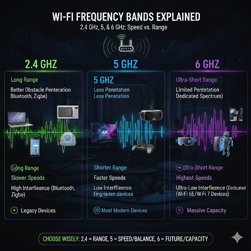 Wireless Network Frequency Bands Explained: 2.4 GHz, 5 GHz, and the New 6 GHz Frontier