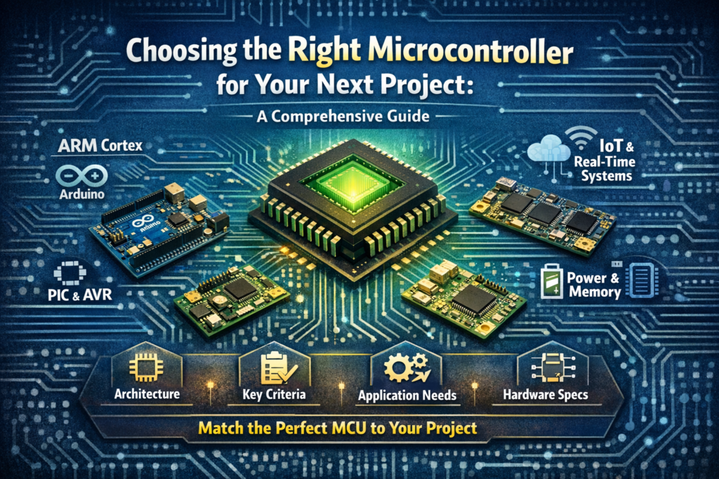 Choosing the Right Microcontroller Title: Choosing the Right Microcontroller for Your Next Project: A Comprehensive Guide Meta Description: Navigate the complex world of microcontrollers (MCUs) with this comprehensive guide. Learn about key architectures, critical selection criteria, and how to match the perfect MCU to your project's technical needs and constraints. Tags: Microcontroller, MCU, Embedded Systems, ARM Cortex, Arduino, PIC, AVR, Project Selection, IoT, Real-Time Systems, Hardware Selection, Technical Specifications, Power Consumption, Memory