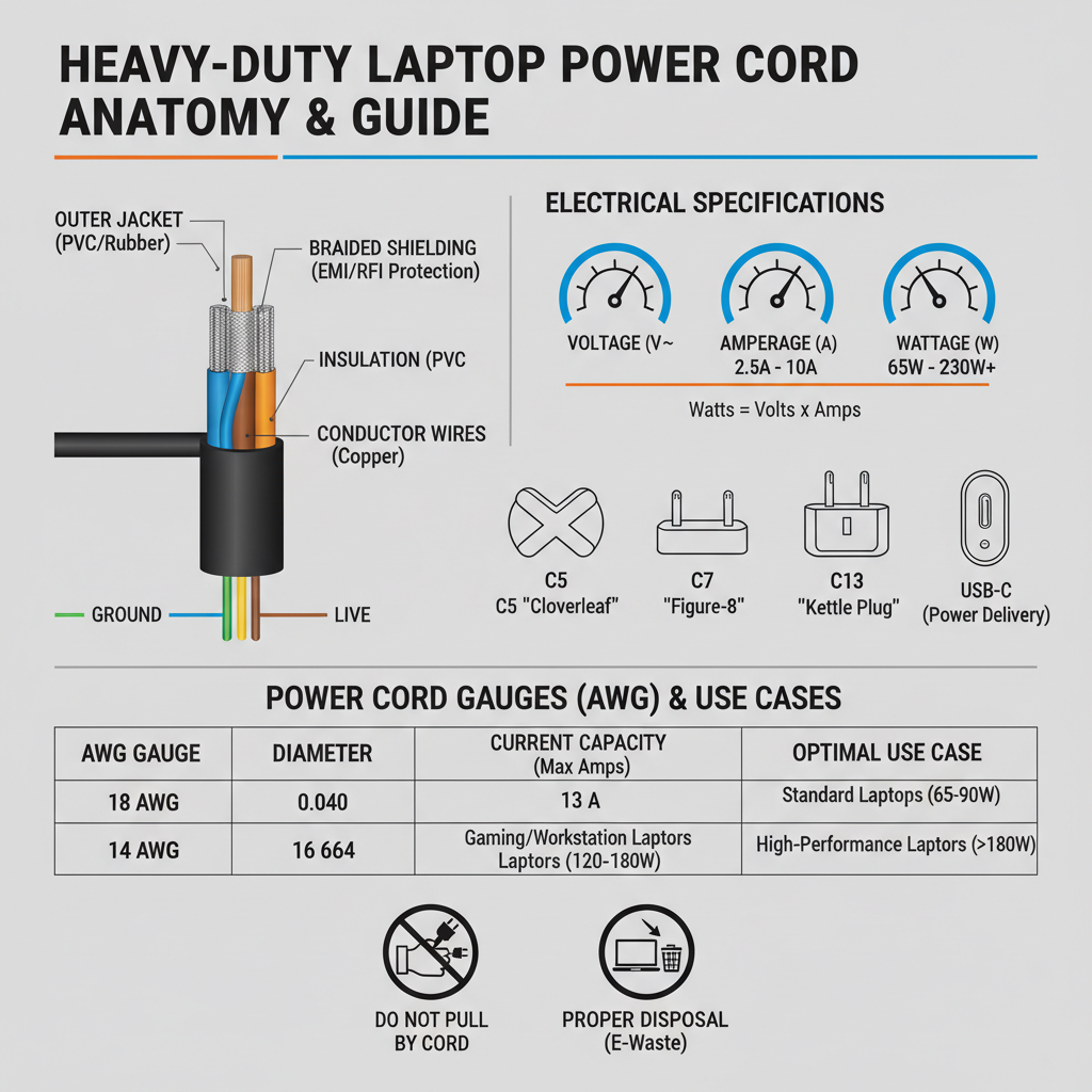  Heavy-duty laptop power cord replacement